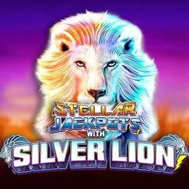 Logo of Stellar Jackpots with Silver Lion from Lightning Box Game at SlotsGem Casino